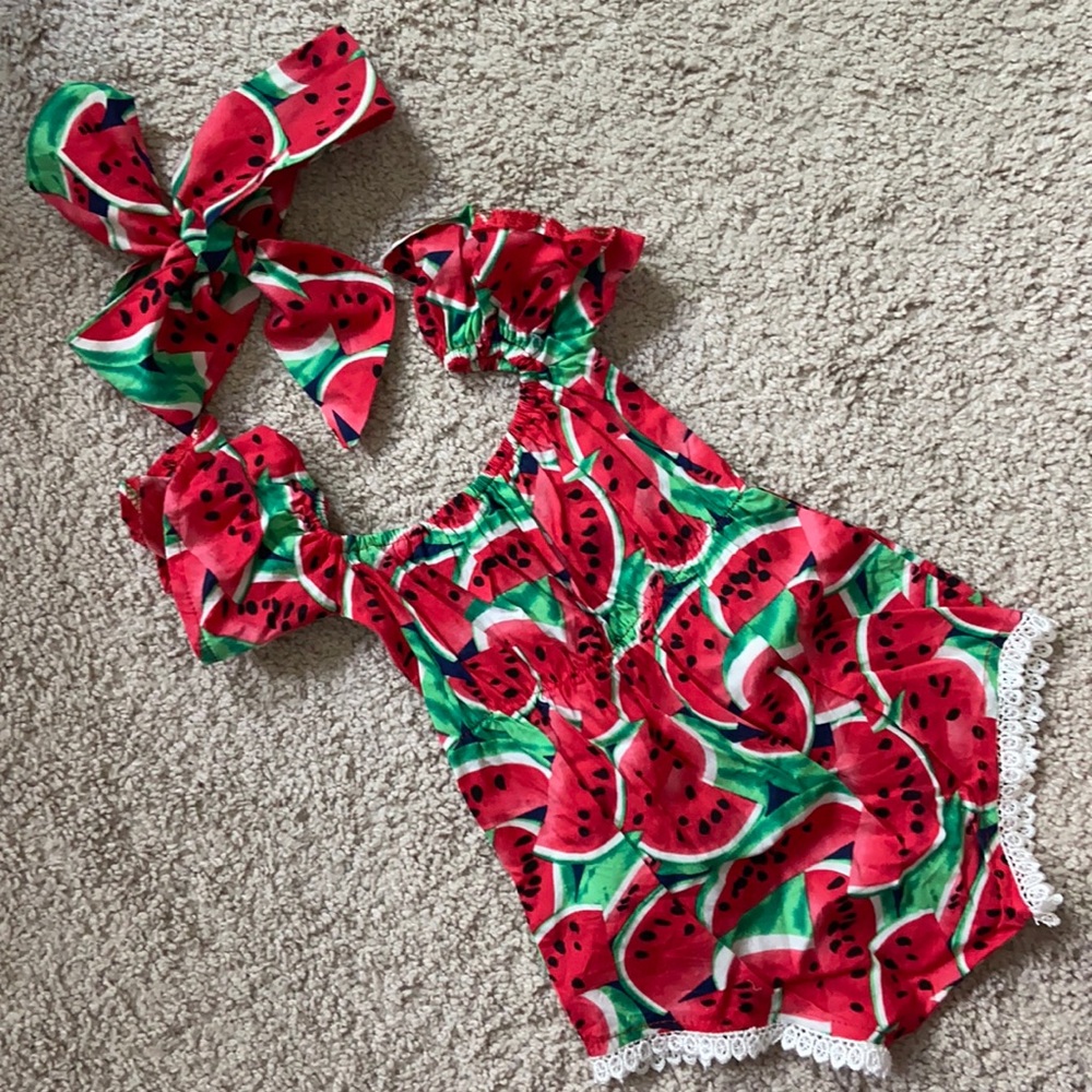 Adorable watermelon and bow romper